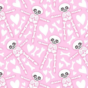 Skellies - pink on pink with white hearts bones