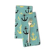 Black & Yellow Anchors on Aqua