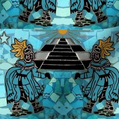 Native American Aztec Warriors and Pyramid