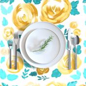 Yellow and Teal Modern Rose Florals 