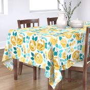 Yellow and Teal Modern Rose Florals 