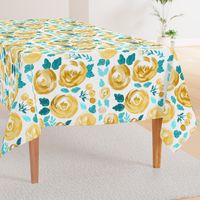 Yellow and Teal Modern Rose Florals 
