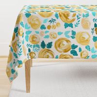 Yellow and Teal Modern Rose Florals 