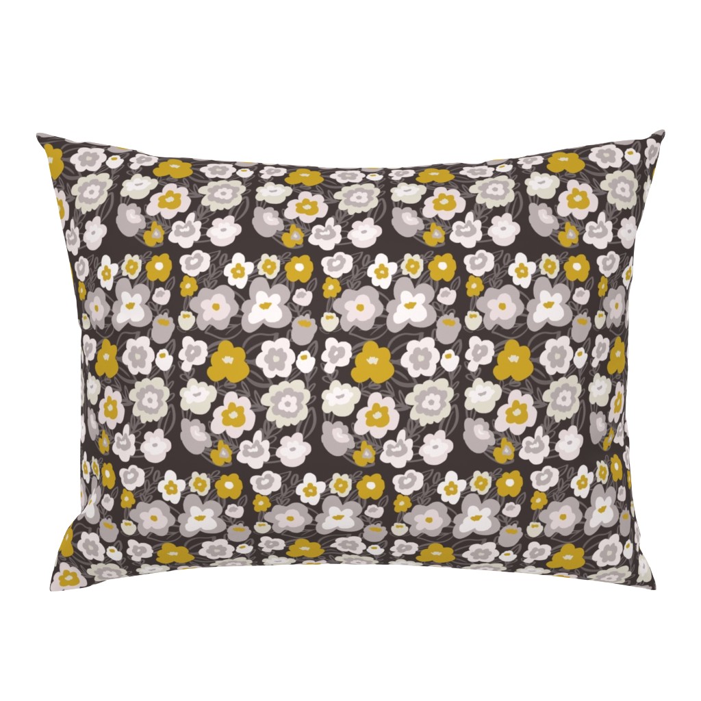 Gray and Mustard Modern Florals 