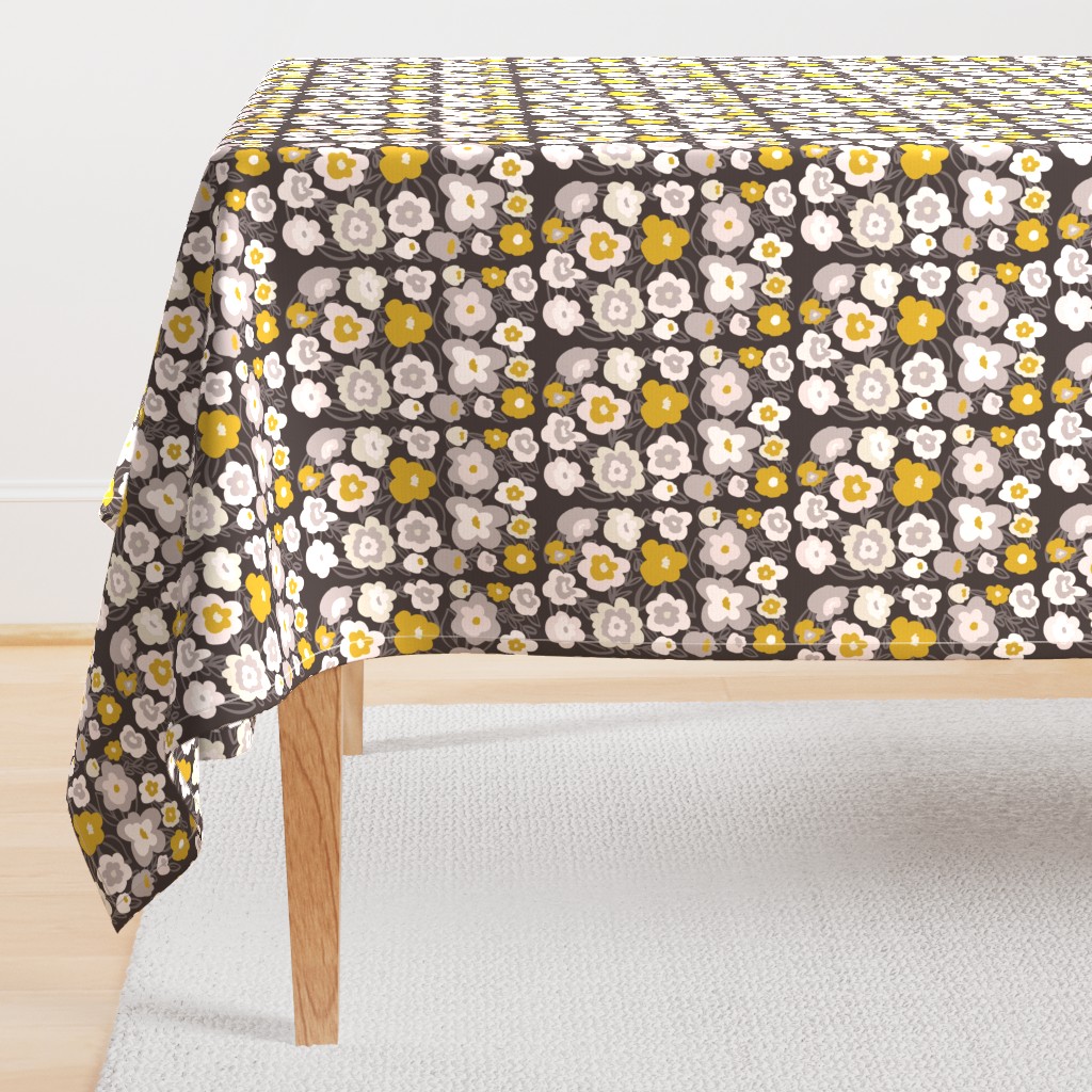 Gray and Mustard Modern Florals 