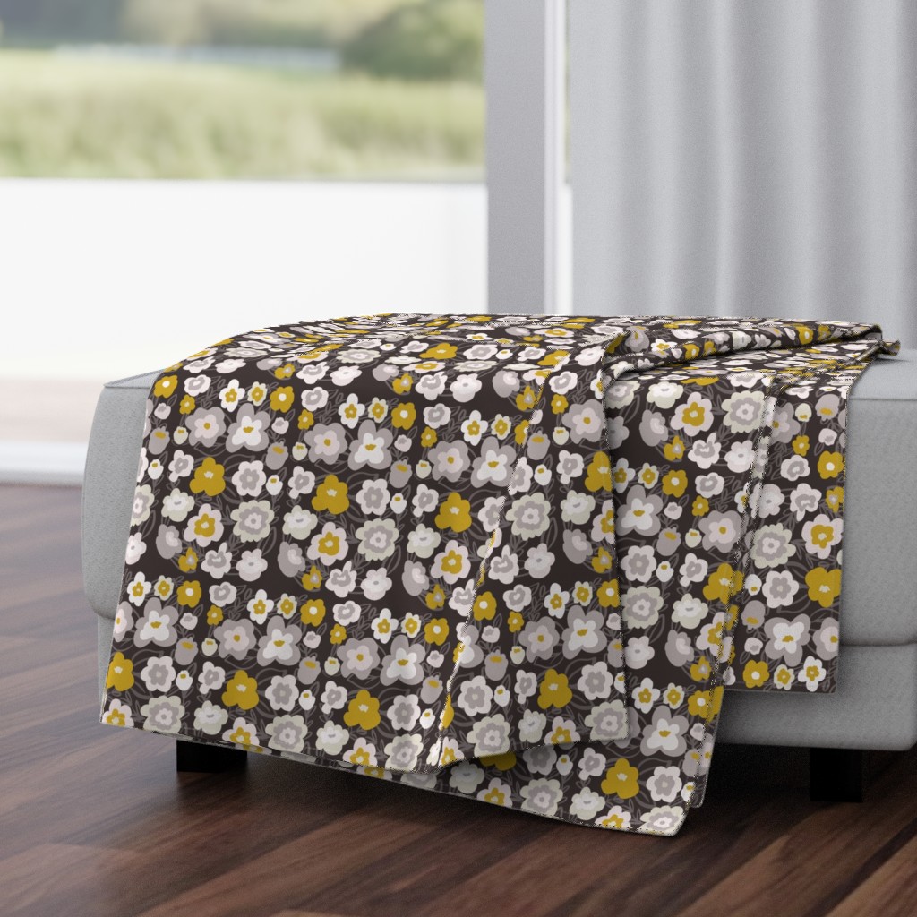 Gray and Mustard Modern Florals 