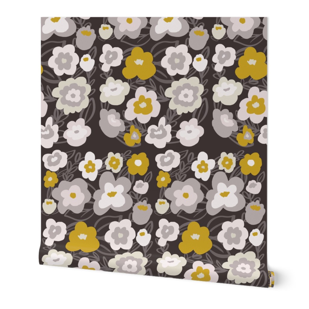 Gray and Mustard Modern Florals 