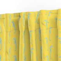 Aqua Green Seahorses on Bright Yellow