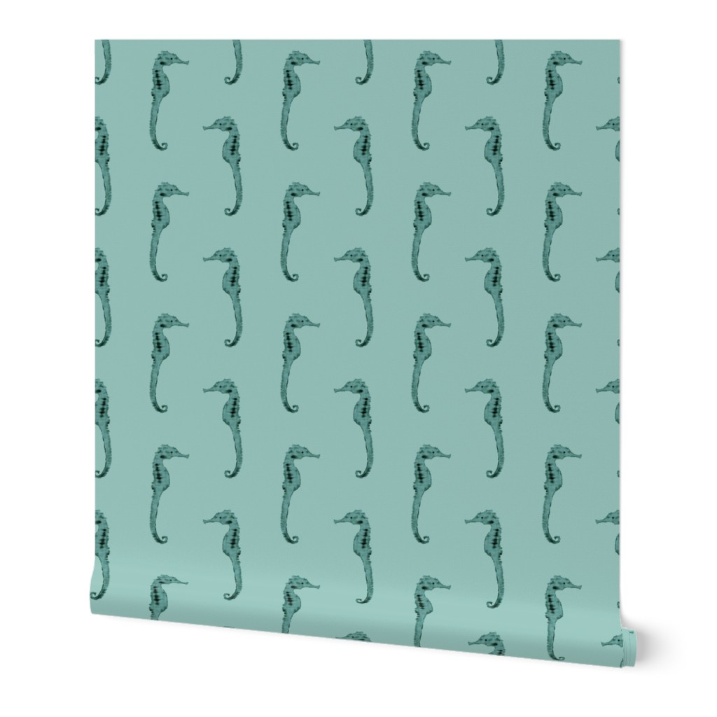 Seahorses on Aqua Green