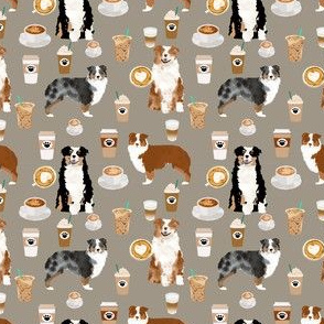 australian shepherd (smaller scale) coffee fabric - aussie dogs mixed coats and coffees - med. brown