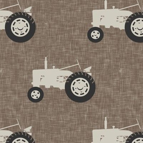 tractors on brown linen - farm life - farm patchwork fabric - browns coordinate C18BS