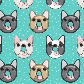 Frenchie - French Bulldog donuts (teal w/dots)