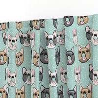 Frenchie - French Bulldog donuts (dark aqua w/dots)