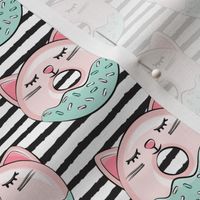 cat donuts - pink on black stripes