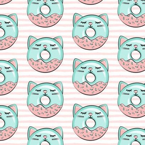 cat donuts - teal on pink stripes