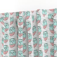 cat donuts - teal on grey stripes