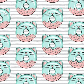 cat donuts - teal on grey stripes
