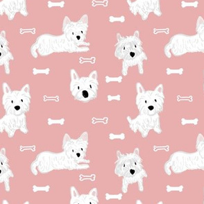 Westie and bone- West highland terrier dog breed in pink