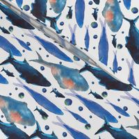 Watercolor hand painted sea pattern with ocean fish