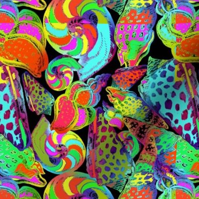 Hand painted psychedelic abstract pattern with sea shells