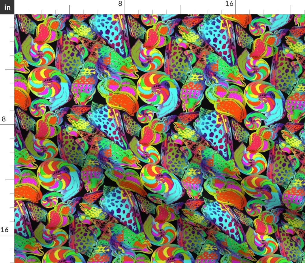 Hand painted psychedelic abstract pattern with sea shells