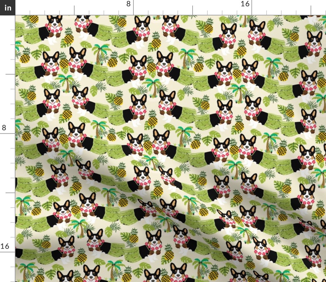 tricolored corgi hula tropical hawaii dog breed fabric beige