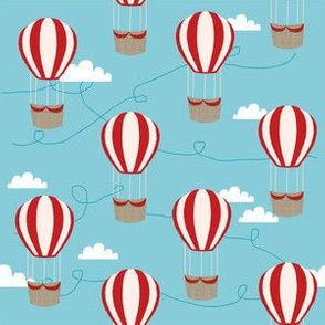 hot air balloons with clouds fabric nursery baby med blue