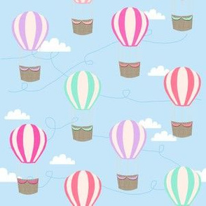 hot air balloons with clouds fabric nursery baby light blue