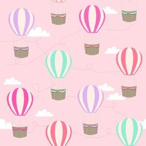 hot air balloons with clouds fabric nursery baby pink