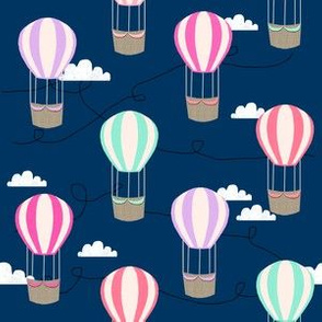 hot air balloons with clouds fabric nursery baby navy