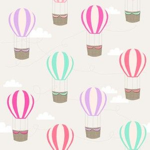 hot air balloons with clouds fabric nursery baby light grey