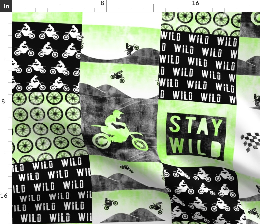 Motocross Patchwork - Stay Wild -  Bright Green