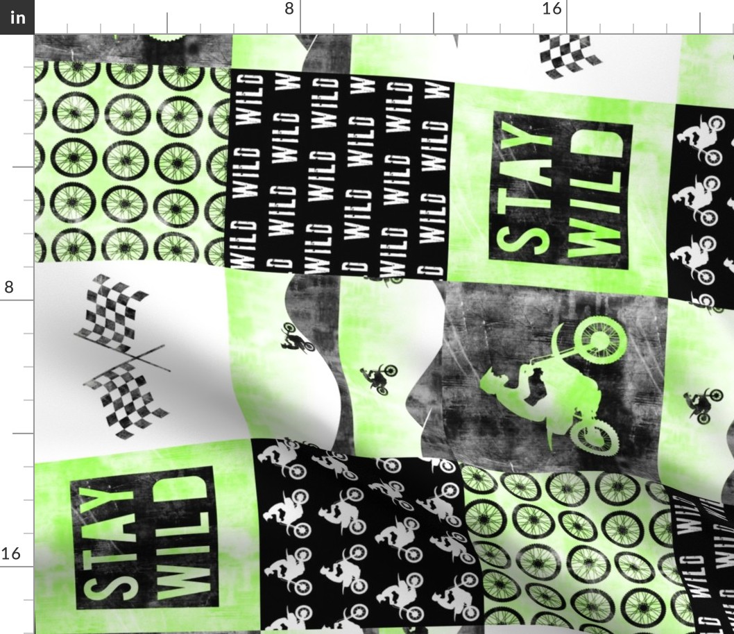 Motocross Patchwork - Stay Wild -  Bright Green (90)
