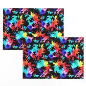 autism awareness watercolor splatter fabric w/ puzzle piece (black) C18BS