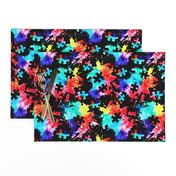 autism awareness watercolor splatter fabric w/ puzzle piece (black) C18BS