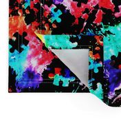 autism awareness watercolor splatter fabric w/ puzzle piece (black) C18BS