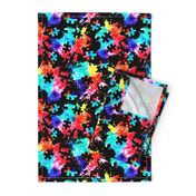 autism awareness watercolor splatter fabric w/ puzzle piece (black) C18BS