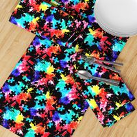 autism awareness watercolor splatter fabric w/ puzzle piece (black) C18BS