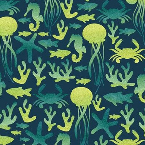 Sea life. Watercolor pattern