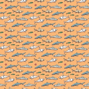 Sharks and Starfish on Orange