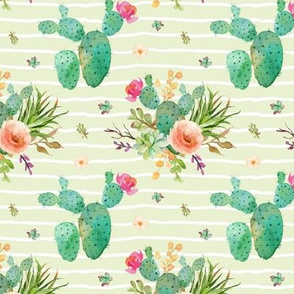 Paddle Cactus Floral – Light Green Stripe