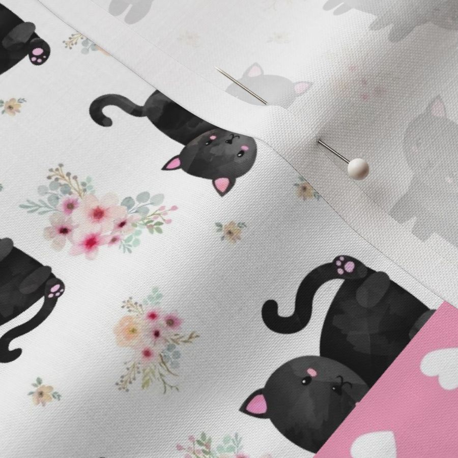 Purrrfect Kitten Patchwork Quilt (rotated) - Pink & Black Purrrfect... just like my mama