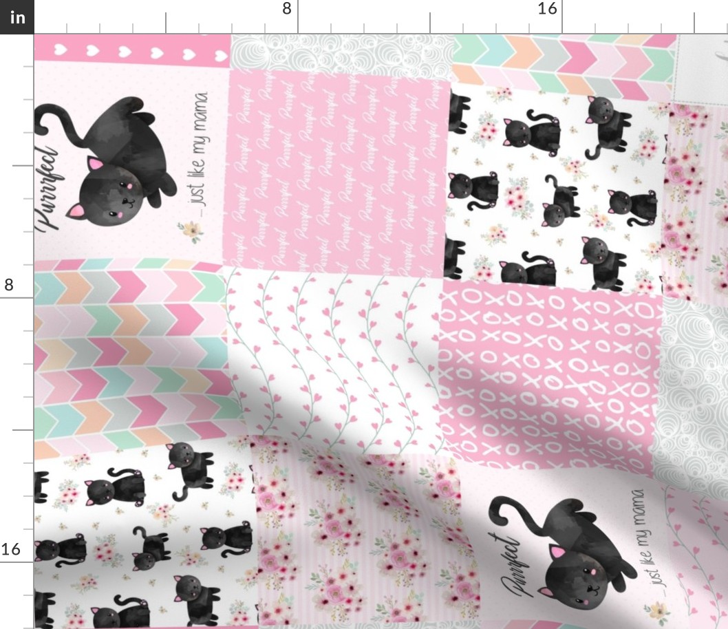 Purrrfect Kitten Patchwork Quilt (rotated) - Pink & Black Purrrfect... just like my mama