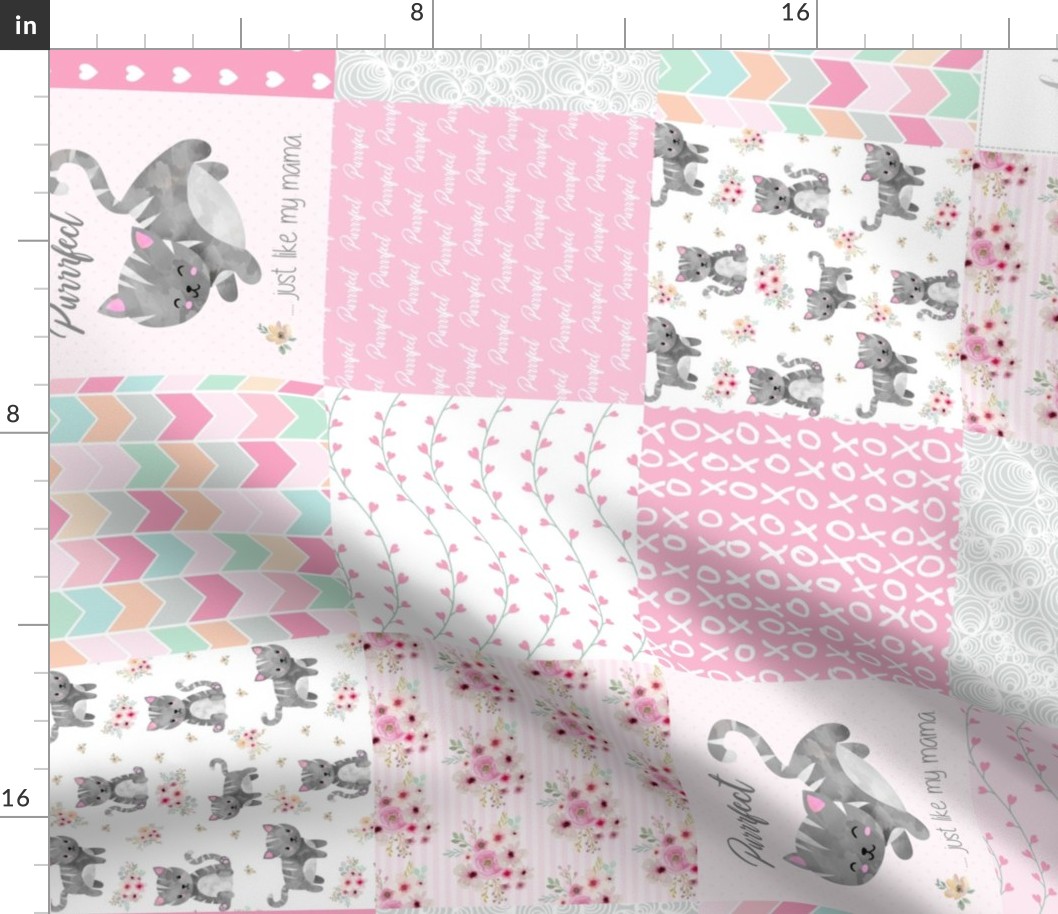 Purrrfect Kitten Patchwork Quilt (rotated) - Pink & Grey Purrrfect... just like my mama
