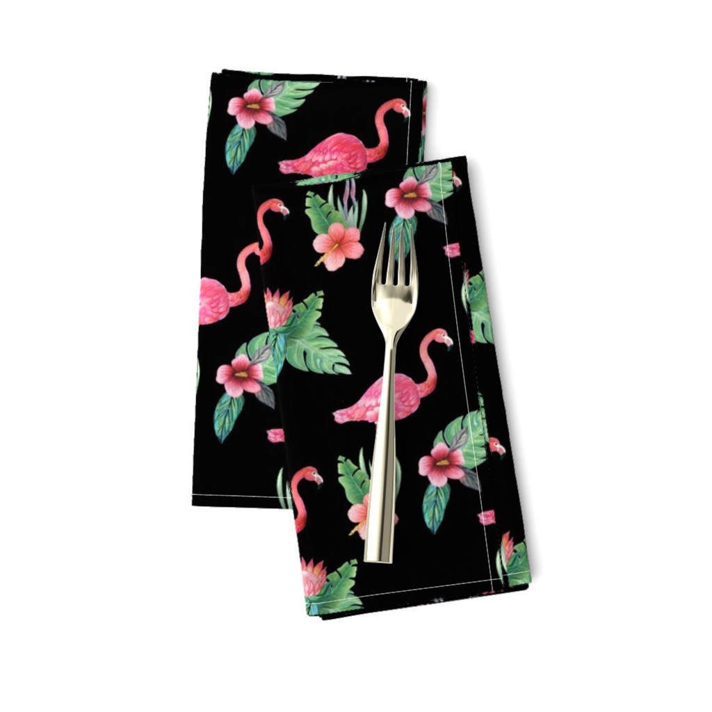 flamingo tropical floral on black