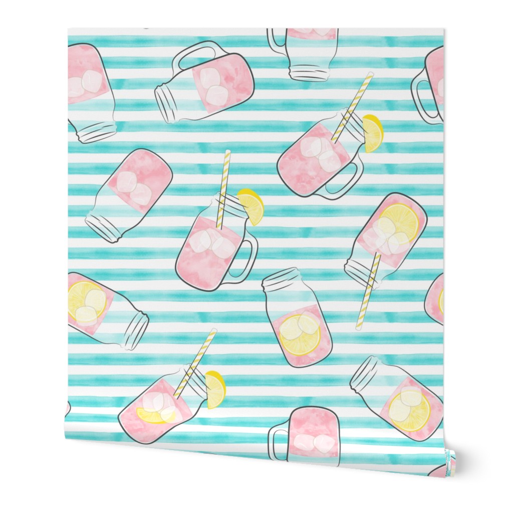 pink lemonade - teal stripes