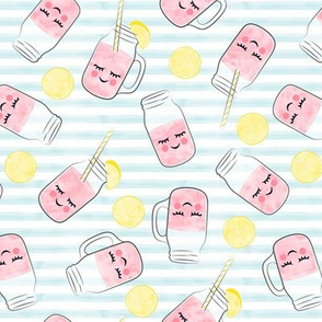 pink lemonade - happy on light blue stripes