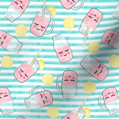 pink lemonade - happy on teal stripes