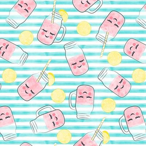 pink lemonade - happy on teal stripes