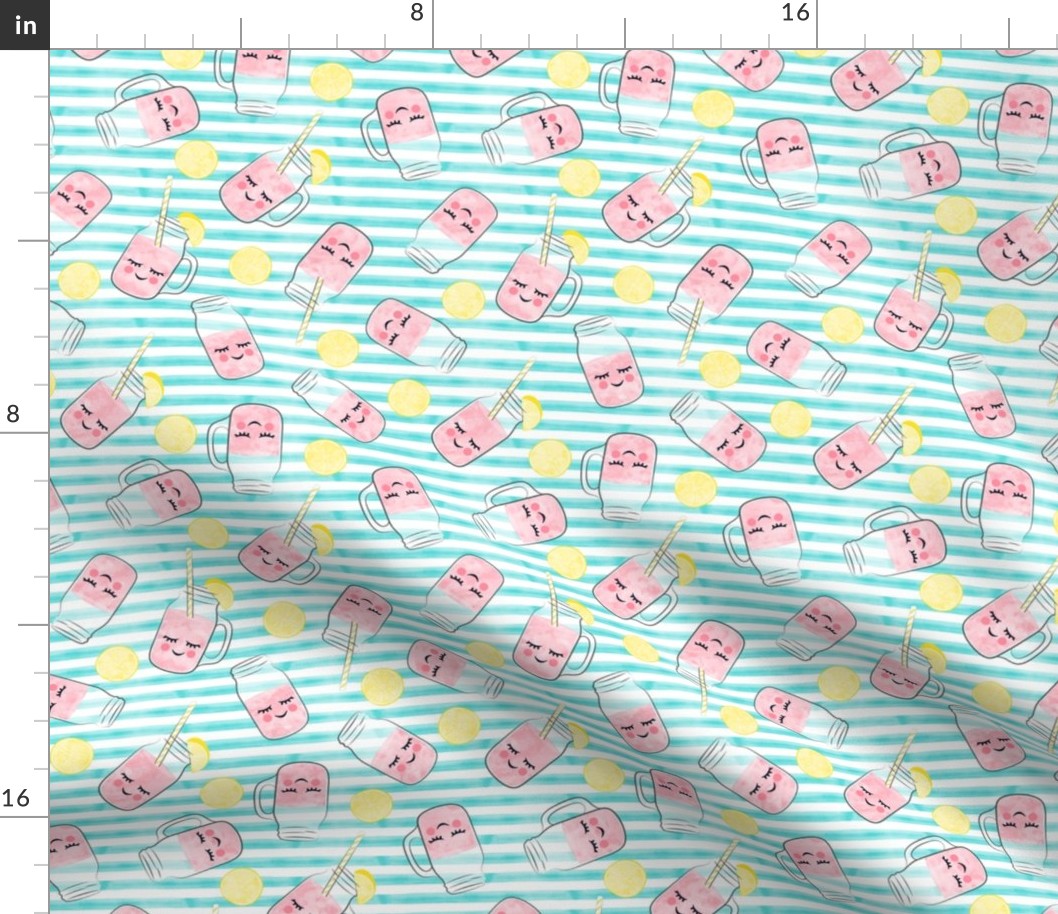 pink lemonade - happy on teal stripes